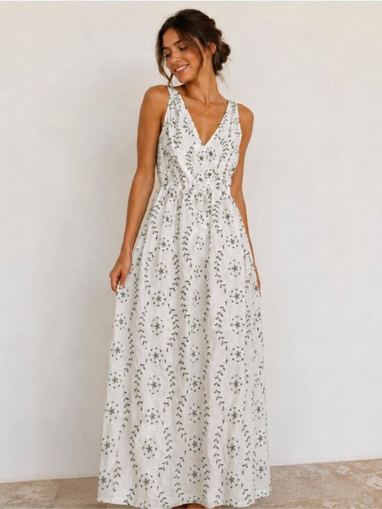 a new day Dresses & Skirts - NWT A New Day White Green Embroidered Cotton Maxi Dress XXL Cottagecore